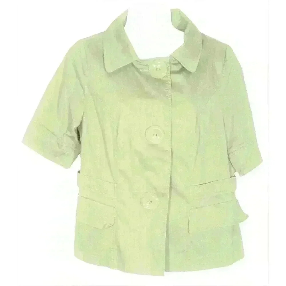Lane Bryant top shirt jacket size 14 three button faux pockets belt beige